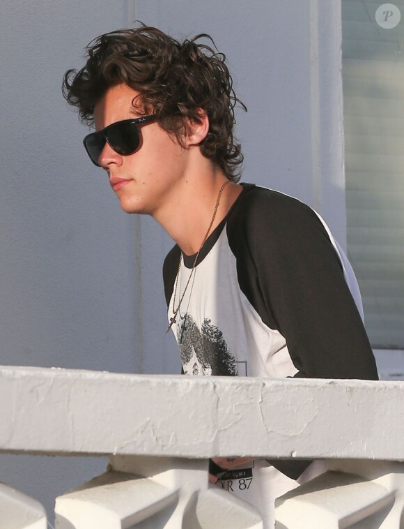 Harry Styles du groupe One Direction se rend au studio d'enregistrement a Miami. Le 12 juin 2013.