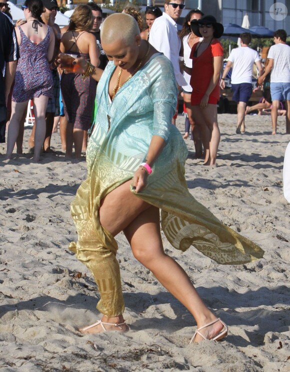 La jolie Amber Rose et ses amis font la fête sur la plage à l'occasion de la fête nationale à Malibu, le 4 juillet 2013.