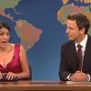 Seth Meyers présente le "Weekend Update", le faux JT de l'émission "Saturday Night Live" sur NBC.