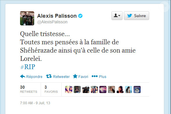 La réaction d'Alexis Palisson u décès de la jeune Shéhérazade, "la voix" du Racing Club de Toulon tragiquement disparue dans un accident de la route dans la nuit du 6 au 7 juillet 2013