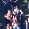 Mariage de Jimmy Kimmel et Molly McNearney à Ojai, le 13 juillet 2013. Ici on peut voir Jennifer Garner, Jennifer Aniston, Justin Theroux discuter ensemble.