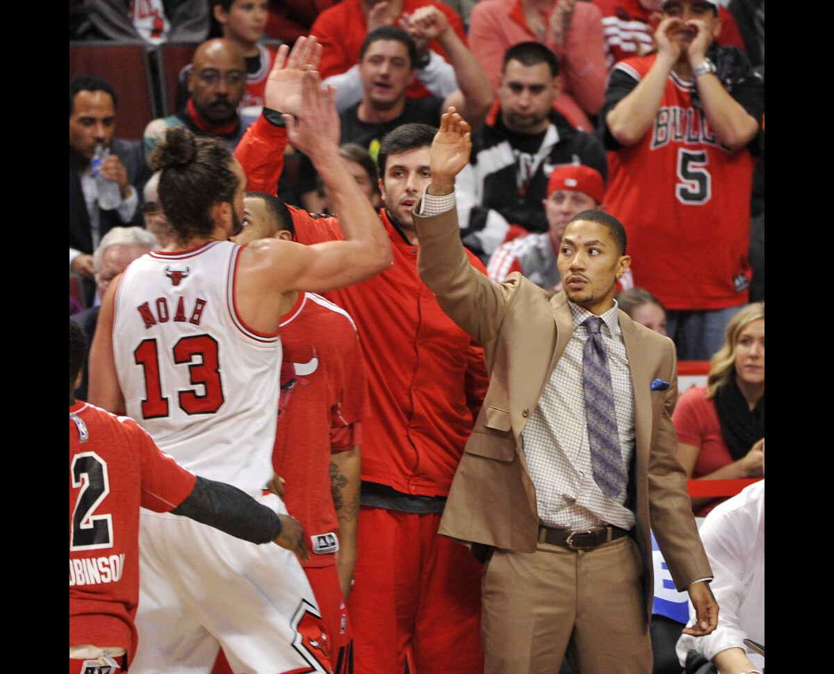 Photo Derrick Rose et Joakim Noah lors du match de playoff face aux Brooklyn Nets au United
