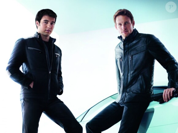 Jenson Button et Sergio Pérez, coéquipiers chez McLaren prennent la pose pour la nouvelle collection Boss McLaren Automne 2013
