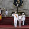 Le prince Felipe et la princesse Letizia d'Espagne le 16 juillet 2013 à l'Académie militaire navale de Pontevedra pour la prestation de serment des jeunes diplômés