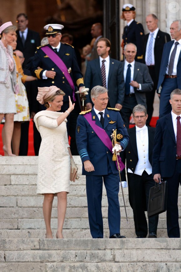 La princesse Mathilde et le prince Philippe qui seront dans quelques heures les nouveaux roi et reine des Belges - après le "Te Deum" en la cathédrale Saints-Michel-et-Gudule à Bruxelles, le 21 juillet 2013.