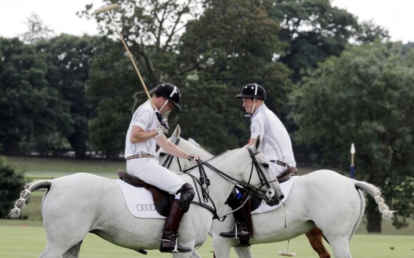 Prince William et le prince Harry lors du match caritatif The Audi Polo Challenge au parc Coworth à Berkshire, le 3 août 2013.