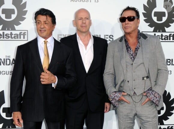 Sylvester Stallone, Bruce Willis et Mickey Rourke à la première d'Expendables le 3 août 2010.