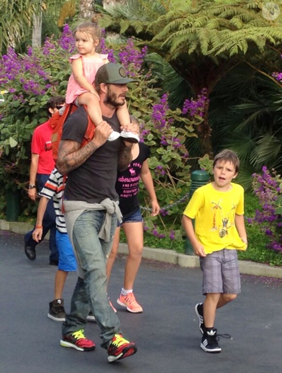 David Beckham a passé la journée avec ses deux garçons Romeo et Cruz et de la petite Harper au parc Legoland de Carlsbad en Californie le 6 août 2013