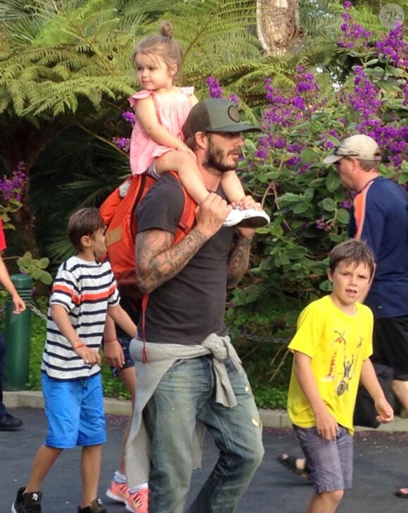 David Beckham et une partie de sa petite famille au parc Legoland de Carlsbad en Californie le 6 août 2013
