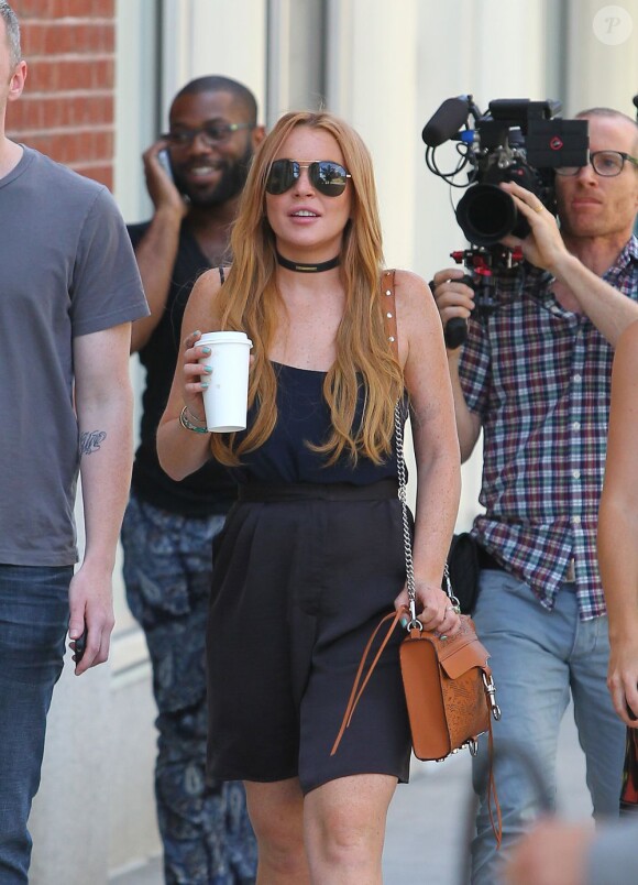 Lindsay Lohan tourne les premiers épisodes de sa télé-réalité pour la chaîne OWN, à New York, le 5 août 2013.