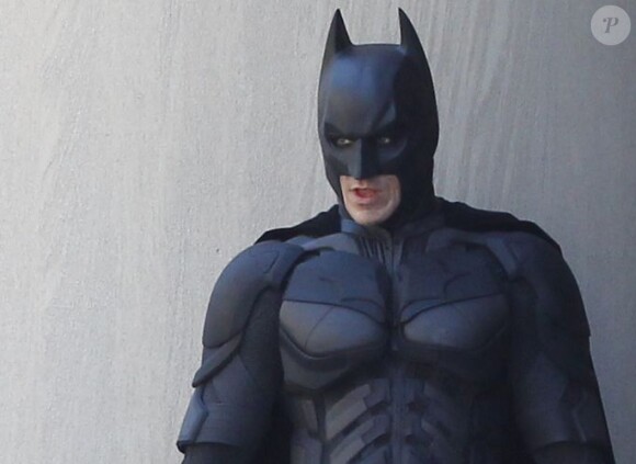 Christian Bale en Batman sur le tournage de The Dark Knight Rises en juillet 2011.