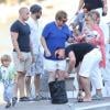 Exclusif - Elton John, son mari David Furnish, et leurs deux fils Elijah et Zachary, sur leur yacht, pour rentrer à Nice apres une journée à Saint-Tropez, le 22 août 2013.