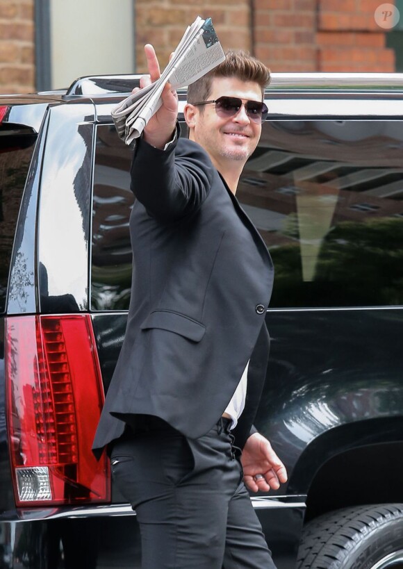 Robin Thicke à la sortie d'un hôtel de New York, le 23 août 2013.
