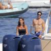 Pier Silvio Berlusconi, le fils de Silvio Berlusconi et sa compagne Silvia Toffanin en vacances sur la Côte d'Azur, le 31 août 2013.
