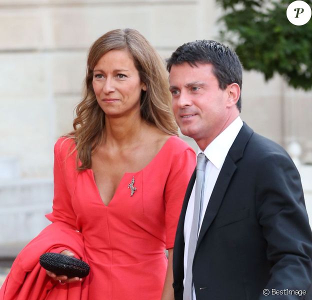 Manuel Valls et son épouse Anne Gravoin lors d'un dîner d'Etat à l'Elysée le 3 septembre 2013.