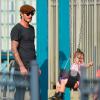 David Beckham et sa petite fille Harper dans un parc de New York, le 10 septembre 2013