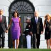Barack Obama, Michelle Obama, et Jill et Joe Biden rendent hommage aux victimes des attentats du World Trade Center à la Maison Blanche le 11 septembre 2013.