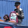 Exclusif - Johnny Hallyday et sa femme Laeticia accompagneé de sa grand-mere Eliette déjeunent avec des amis avant d'aller chercher leurs filles Jade et Joy à l'école à Pacific Palisades, le 10 septembre 2013.