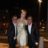 Dean Caten, Ireland Baldwin, Dan Caten arrivent au dîner donné en l'honneur d'Anna Wintour lors de la fashion week de Milan, le 18 septembre 2013.
