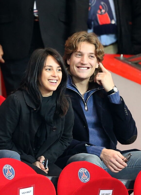 Jean Sarkozy et sa femme Jessica lors de PSG - Monaco au Parc des Princes le 22 septembre 2013.