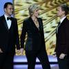 Neil Patrick Harris, Jimmy Kimmel et Janet Lynch lors des 65e Primetime Emmy Awards à Los Angeles, le 22 septembre 2013.