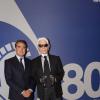 Alexandre de Juniac et Karl Lagerfeld à la soirée des 80 ans d'Air France, à Paris, le 7 octobre 2013.