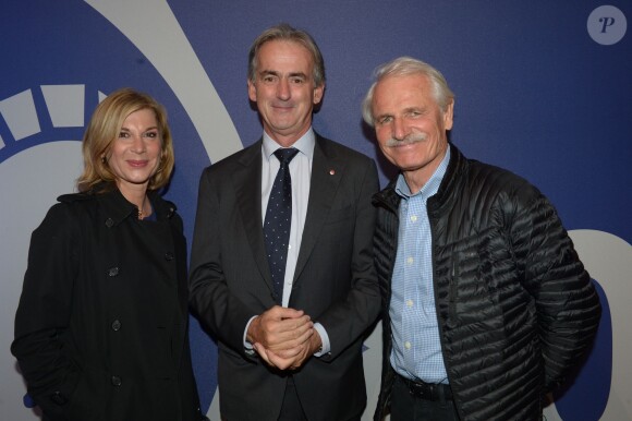 Michèle Laroque, Frédéric Gagey, et Yann Arthus-Bertrand à la soirée des 80 ans d'Air France, à Paris, le 7 octobre 2013.