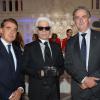 Alexandre de Juniac, Karl Lagerfeld et Frédéric Gagey à la soirée des 80 ans d'Air France, à Paris, le 7 octobre 2013.