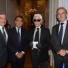 Sydney Toledano, Alexandre de Juniac, Karl Lagerfeld et Frédéric Gagey à la soirée des 80 ans d'Air France, à Paris, le 7 octobre 2013.