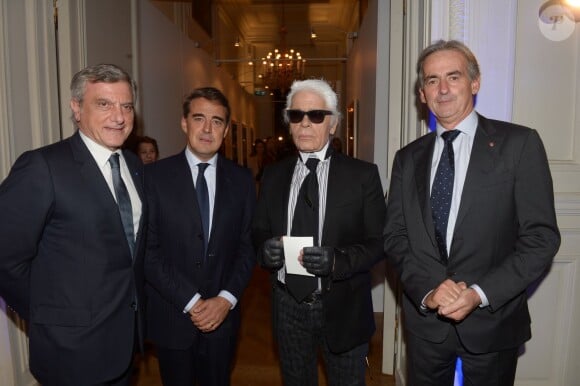 Sydney Toledano, Alexandre de Juniac, Karl Lagerfeld et Frédéric Gagey à la soirée des 80 ans d'Air France, à Paris, le 7 octobre 2013.