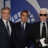 Sydney Toledano, Alexandre de Juniac et Karl Lagerfeld à la soirée des 80 ans d'Air France, à Paris, le 7 octobre 2013.