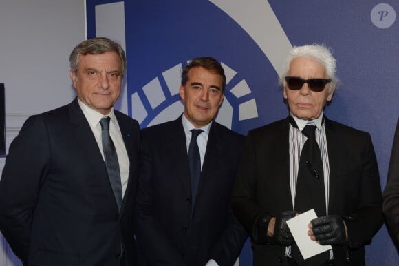 Sydney Toledano, Alexandre de Juniac et Karl Lagerfeld à la soirée des 80 ans d'Air France, à Paris, le 7 octobre 2013.
