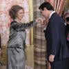 La reine Sofia d'Espagne lors de la réception au palais royal pour la fête nationale de l'Espagne à Madrid, le 12 octobre 2013.
