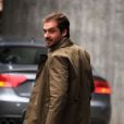 Tomaso Trussardi à la sortie de l'hôpital à Milan où cette dernière a accouché d'une petite fille, prénomée Sole, le 13 octobre 2013.