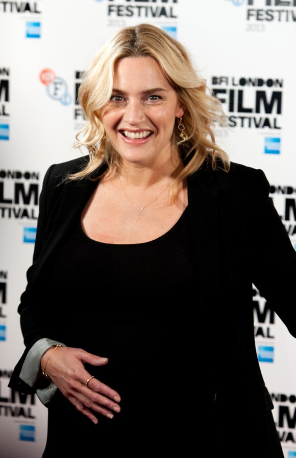 Kate Winslet (enceinte) au photocall du film "Labour Day" à Londres le 14 octobre 2013.