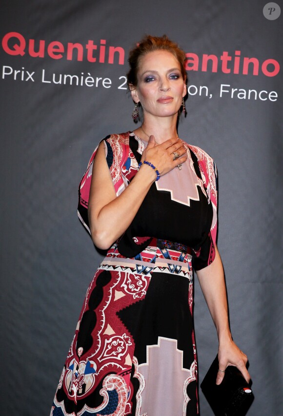 Uma Thurman lors de la remise du Prix Lumière 2013 à Quentin Tarantino à Lyon le 18 octobre 2013