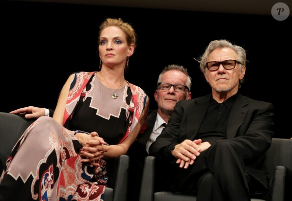Uma Thurman, Thierry Fremaux et Harvey Keitel Lyon le 18 Octobre 2013 Remise du Prix Lumiere 2013 a Quentin Tarantino a l'amphitheatre du palais des Congres de Lyon  Quentin Tarantino is awarded the Prix Lumiere 2013 in Lyon 18/10/201318/10/2013 - Lyon
