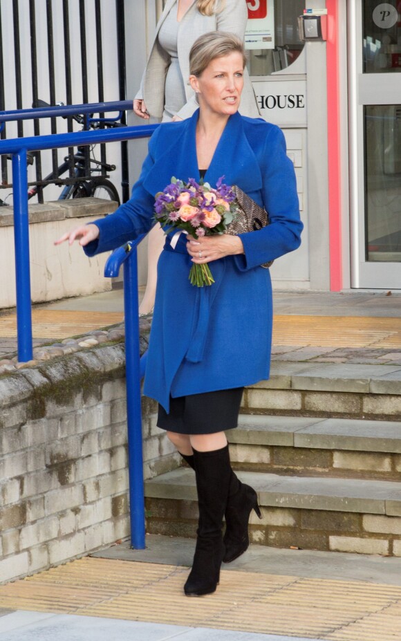 La comtesse Sophie de Wessex en mission à l'Université de Bristol le 23 octobre 2013 en tant que marraine de The Healing Foundation, venue soutenir le projet Cleft Gene Bank de constitution d'une base de données ADN pour aider la recherche sur les fentes labiales et palatines.