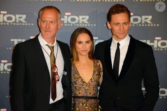 Alan Taylor, Natalie Portman et Tom Hiddleston à la première de Thor: Le Monde des Ténèbres au Grand Rex, Paris, le 23 octobre 2013.