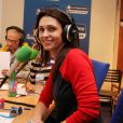 Exclusif - Adeline Blondieau, chroniqueuse 1 a 2 fois par semaine, dans le studio de la RTBF pour l'emission quotidienne "On n'est pas rentré" sur la radio "La première" à Bruxelles en Belgique, le 20 septembre 2013