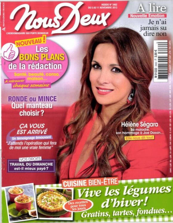 Hélène Ségara en couverture de Nous Deux, en kiosques le 5 novembre 2013.