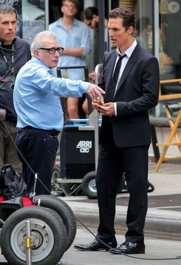Martin Scorsese et Matthew McConaughey sur le tournage d'une publicité pour Dolce & Gabbana à New York, le 13 juillet 2013.