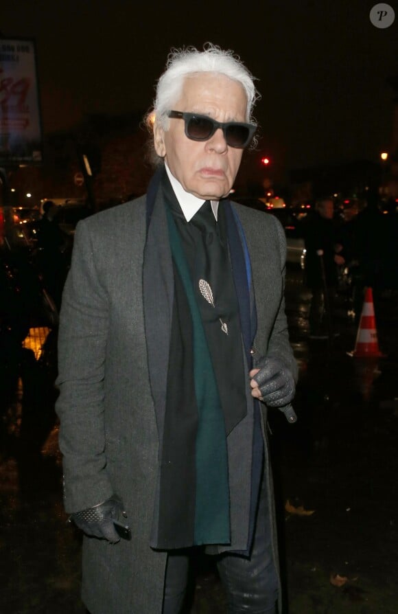 Karl Lagerfeld arrive au vernissage de l'exposition Miss Dior au Grand Palais. Le 12 novembre 2013