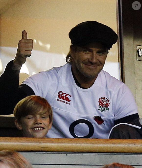 David Beckham assiste à la rencontre de rugby Angleterre - Argentine au stade de Twickenham. Londres, le 9 novembre 2013.