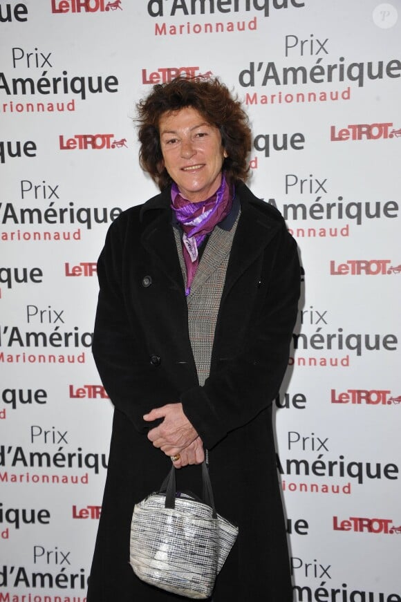 Florence Arthaud au 91e Prix d'Amérique Marionnaud à l'hippodrome de Vincennes, le 29 janvier 2012.