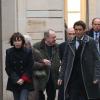 Exclusif - Danièle Evenou et son fils Jean-Baptiste Martin lors des obsèques du grand ami de Jacques Martin, Paul Ceuzin, en l'église Saint-Roch à Paris, le 19 novembre 2013