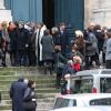 Exclusif - Céline Boisson, sa fille Juliette Martin et Frédéric Martin lors des obsèques du grand ami de Jacques Martin, Paul Ceuzin, en l'église Saint-Roch à Paris, le 19 novembre 2013