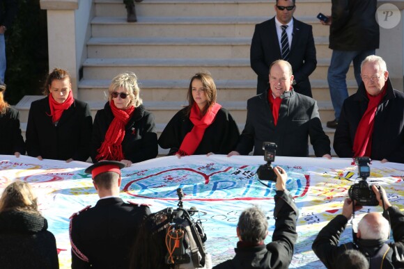 La princesse Stéphanie de Monaco, avec sa fille Pauline Ducruet et son frère le prince Albert II, prenait part le 29 novembre 2013, à deux jours de la Journée mondiale contre le sida, à une commémoration sur le parvis du Musée océanographique de Monte-Carlo. En présence de membres et d'affiliés de l'association Fight Aids Monaco présidée par la princesse, huit courtepointes ont été déployées en hommage aux malades décédés.