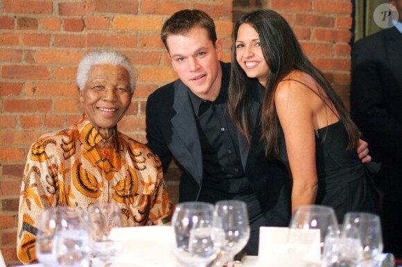 Nelson Mandela, Matt Damon et sa femme Luciana en 2005 à New York