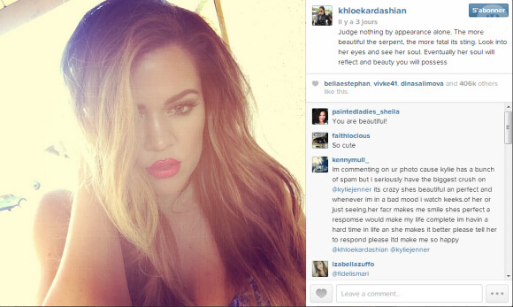 Une photo de Khloé Kardashian accompagné d'un message étrange posté sur Instagram